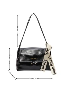 字母圖案單肩托特包 - 黑色 - 查看 3