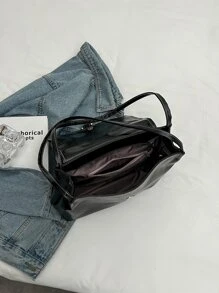 字母圖案單肩托特包 - 黑色 - 查看 5