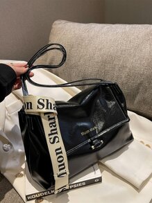 字母圖案單肩托特包 - 黑色 - 查看 6