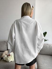 Cottnline Cotton Women's Solid Color Loose Long Sleeve Drop Shoulder Shirt