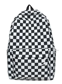 棋盘图案休闲背包，适合大学生，男女通用 - 彩色 - 查看 1