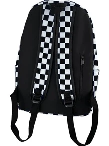 棋盘图案休闲背包，适合大学生，男女通用 - 彩色 - 查看 2