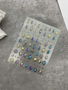 1 张 5D 浮雕闪亮宝石贴纸指甲装饰不对称金色边框滑块 DIY 美甲美甲装饰指甲贴纸 - 彩色 - 查看 1