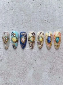 1 张 5D 浮雕闪亮宝石贴纸指甲装饰不对称金色边框滑块 DIY 美甲美甲装饰指甲贴纸 - 彩色 - 查看 2