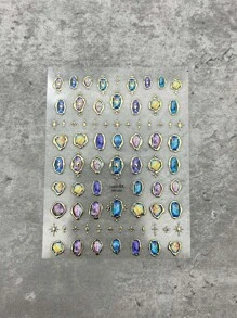 1 张 5D 浮雕闪亮宝石贴纸指甲装饰不对称金色边框滑块 DIY 美甲美甲装饰指甲贴纸 - 彩色 - 查看 3
