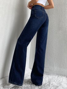 EURMUSE Slant Pocket Straight Leg Jeans - Dark Wash - View 5