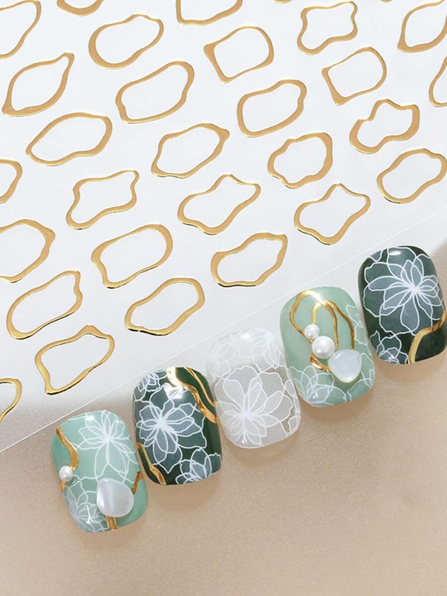 1sheet Asymmetric Stripe Pattern Nail Art Sticker Nail Stickers DIY Nails Nail Supplies - Gold - View 1