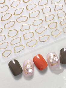 1sheet Asymmetric Stripe Pattern Nail Art Sticker Nail Stickers DIY Nails Nail Supplies - Gold - View 2
