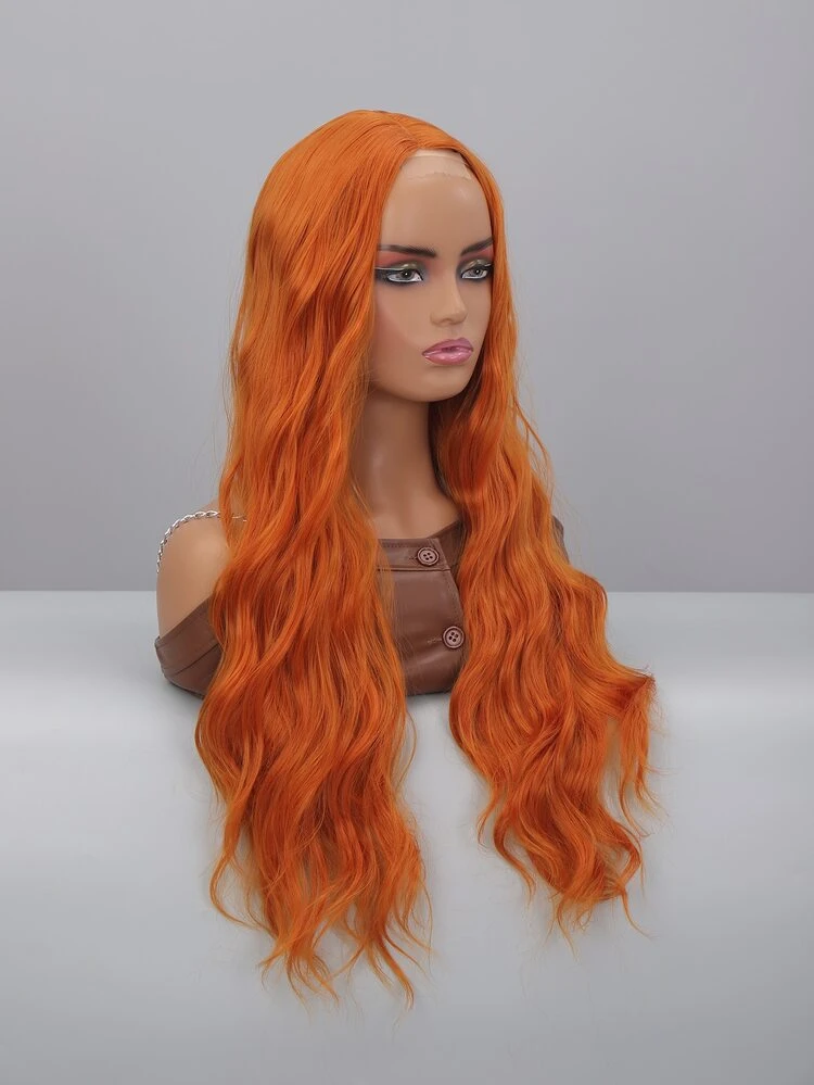 Peluca sintética con encaje delantero largo rizado - Naranja - Ver 6