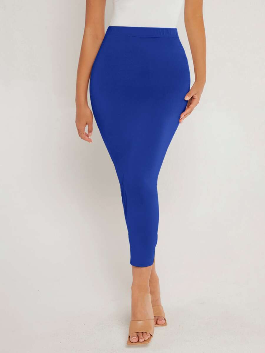 SHEIN BASICS Solid Pencil Skirt - Royal Blue - View 1