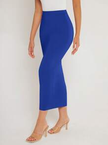 SHEIN BASICS Solid Pencil Skirt - Royal Blue - View 3