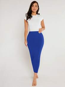 SHEIN BASICS Solid Pencil Skirt - Royal Blue - View 4
