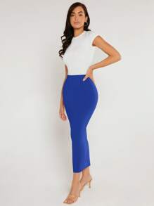 SHEIN BASICS Solid Pencil Skirt - Royal Blue - View 5