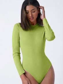SHEIN BASICS Mock-Neck Open Back Bodysuit - Lime Green - View 2