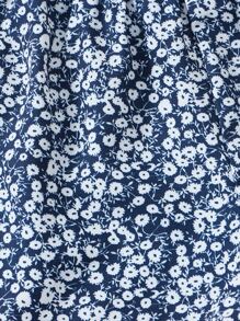 SHEIN 女孩碎花彈性腰帶短褲 - 藍白色 - 查看 3