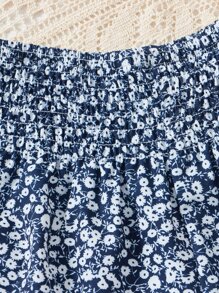 SHEIN 女孩碎花彈性腰帶短褲 - 藍白色 - 查看 4