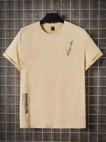 GENTILAND Hombres Camiseta con estampado de letra - Caqui - Ver 1