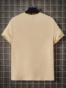 GENTILAND Hombres Camiseta con estampado de letra - Caqui - Ver 2