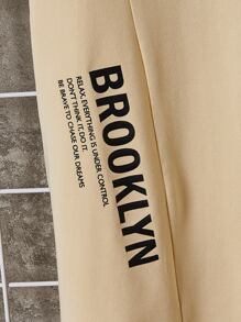 GENTILAND Hombres Camiseta con estampado de letra - Caqui - Ver 4