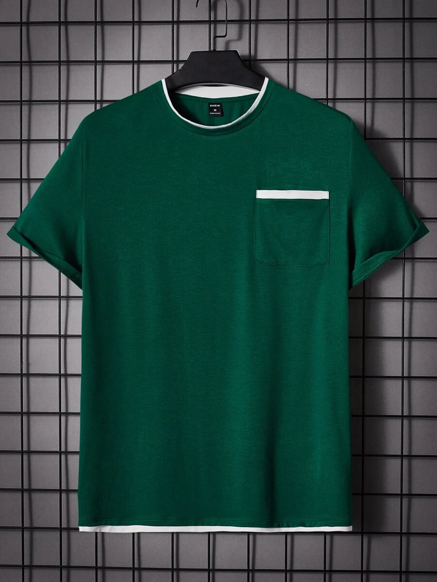 Manfinity Men Contrast Trim Pocket Patched Tee - Dark Green - View 1