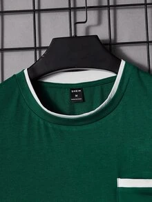 Manfinity Men Contrast Trim Pocket Patched Tee - Dark Green - View 3