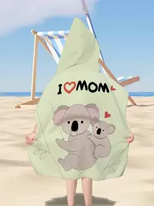 1pc Kids Microfiber Bath Towel, Abstract Koala Pattern Hooded Bath Beach Towel For Beach - Multicolor - View 1