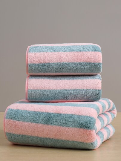 1/2/3pcs Coral Fleece Absorbent Striped Bath Towel/Washcloth, Soft Quick-Dry Coral Fleece Face Towel, Super Absorbent Microfiber Bath Towel For Bathroom, Pool, Gym, Beach Shower Towels For Beaty Salon, Hotel Sports,Home Essentials, Towel, Skin Care Bath Towel Sheet