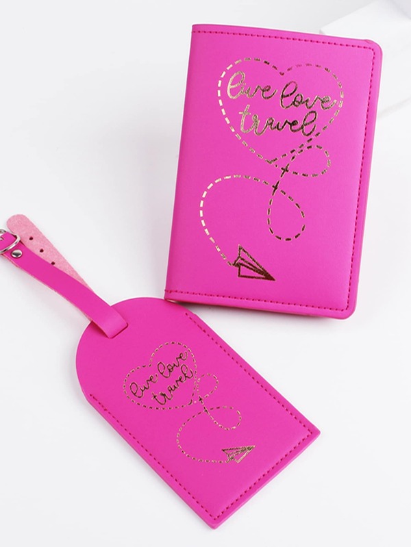 Metallic Letter Graphic Passport Case With Luggage Tag SHEIN USA