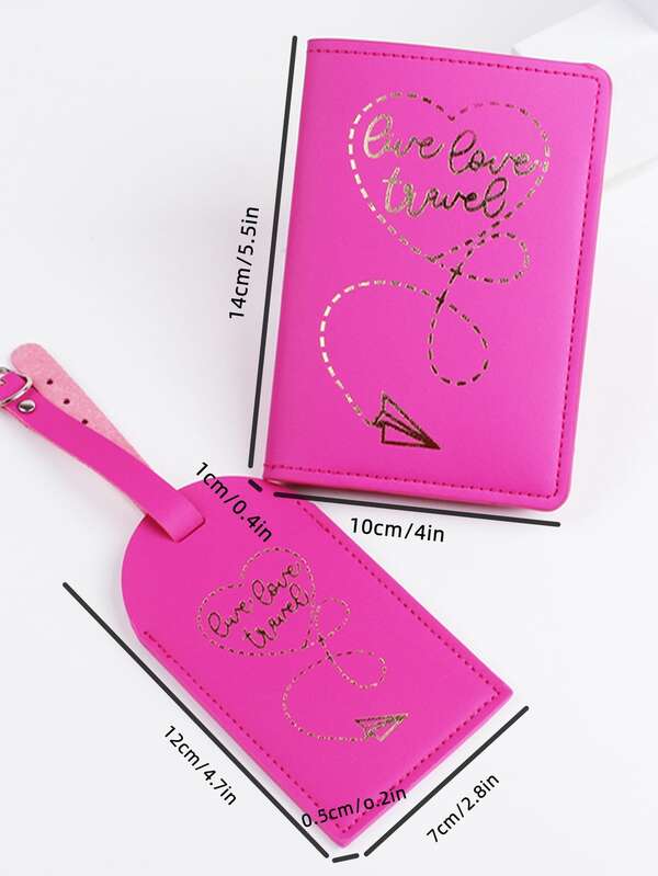 Metallic Letter Graphic Passport Case With Luggage Tag SHEIN USA