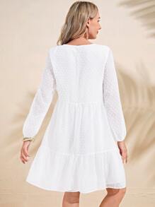 EMERY ROSE 圓點荷葉邊連衣裙 - 白色 - 查看 2