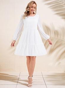 EMERY ROSE 圓點荷葉邊連衣裙 - 白色 - 查看 4