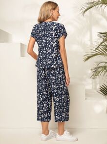 EMERY ROSE 碎花襯衫和闊腿褲 - 藏蓝色 - 查看 2