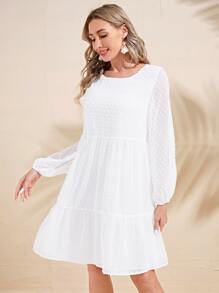 EMERY ROSE 圓點荷葉邊連衣裙 - 白色 - 查看 6