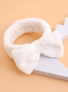 2入組素色沐浴蝴蝶結裝飾滌綸長毛絨面部彩妝髮箍