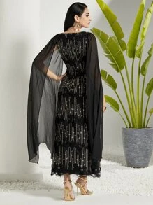 Modelyn 網紗拼接刺繡細節連衣裙 - 黑色 - 查看 2