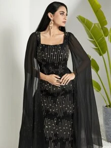 Modelyn 網紗拼接刺繡細節連衣裙 - 黑色 - 查看 3