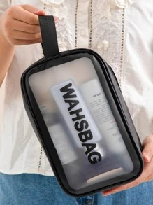 1pc Waterproof Toiletry Travel Bag, Modern Letter Graphic Storage Bag For Home,Boho Vibes - Black - View 3