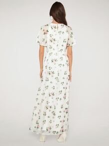 SHEIN Belle 1入組印花蝴蝶袖腰帶伴娘洋裝