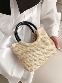 極簡草編包雙把手適用於夏天 - 米色 - 查看 6