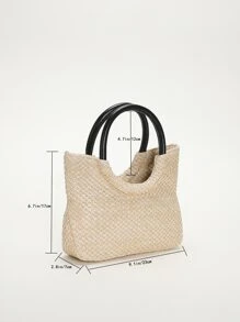 極簡草編包雙把手適用於夏天 - 米色 - 查看 3