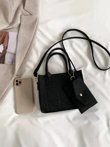 Túi vuông nhỏ với chi tiết khâu túi nhỏ Polyester - màu đen - Xem 5