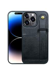 适用于 14/15/16 Pro/Max/Plus 的手机壳，带卡槽、腕带和支架，防水防震防摔防刮花 - 黑色 - 查看 5