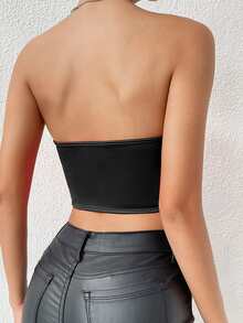 素色手帕下擺抹胸塑身上衣 - 黑色 - 查看 2