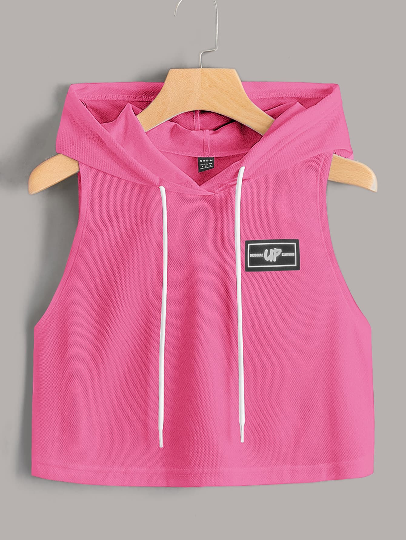 SHEIN EZwear 多巴胺穿衣法字母補丁細節連帽背心上衣 - 玫紅色 - 查看 1