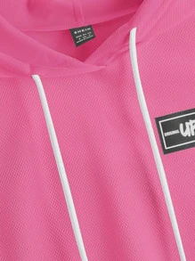 SHEIN EZwear 多巴胺穿衣法字母補丁細節連帽背心上衣 - 玫紅色 - 查看 4