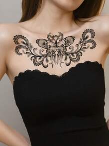 紋身貼紙,1張蝴蝶樣式一次性紋身適合女士,紋身貼紙成年人,逼真紋身貼蝴蝶,適合女士和女孩 - 黑色 - 查看 3