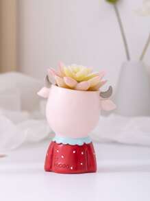 1pc Polyresin Flower Pot, Cute Cartoon Cattle Shaped Planter For Home - Multicolor - View 2