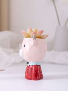 1pc Polyresin Flower Pot, Cute Cartoon Cattle Shaped Planter For Home - Multicolor - View 4