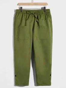 Manfinity Men Drawstring Waist Pocket Patched Trousers - Army Green - View 1