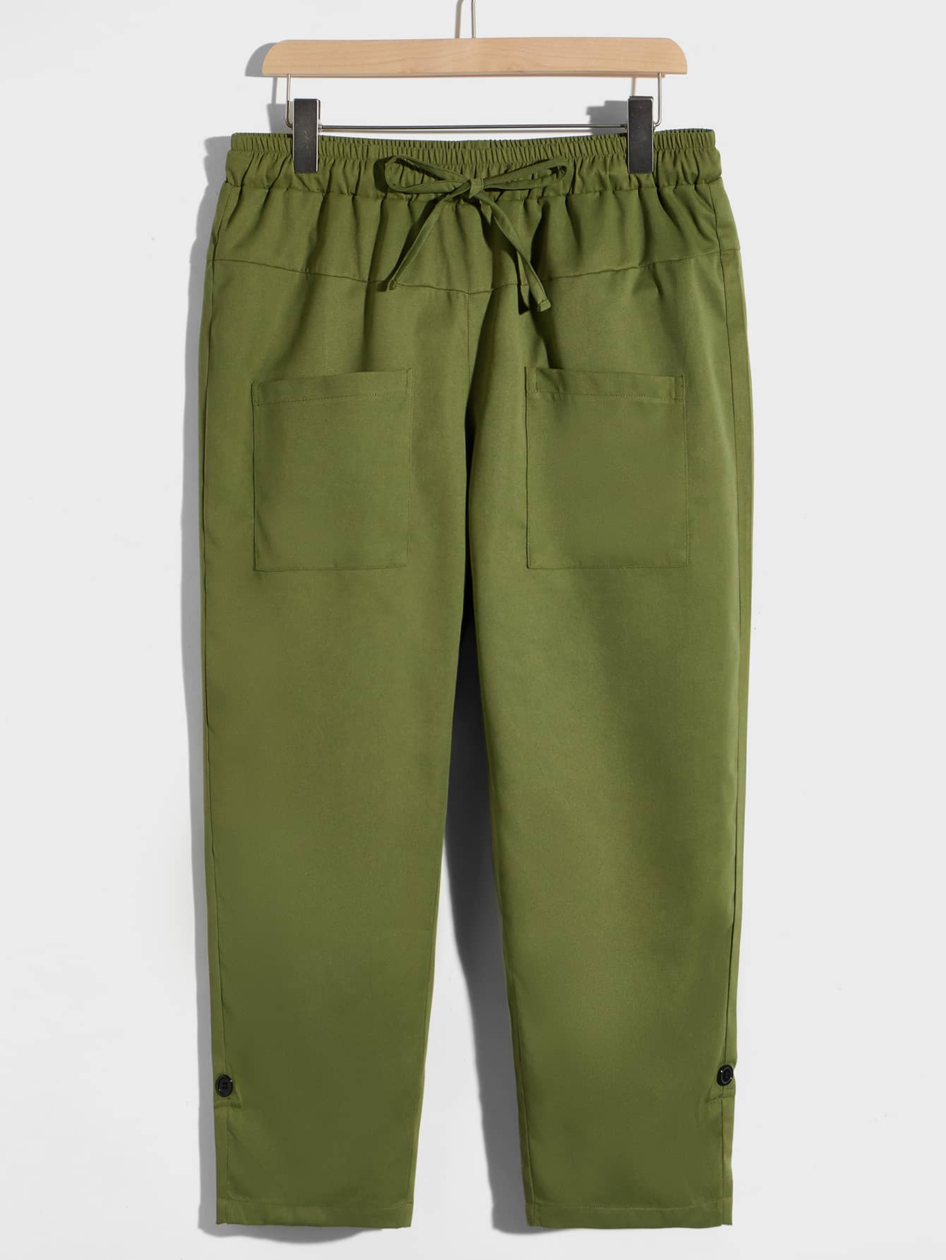 Manfinity Men Drawstring Waist Pocket Patched Trousers - Army Green - View 1